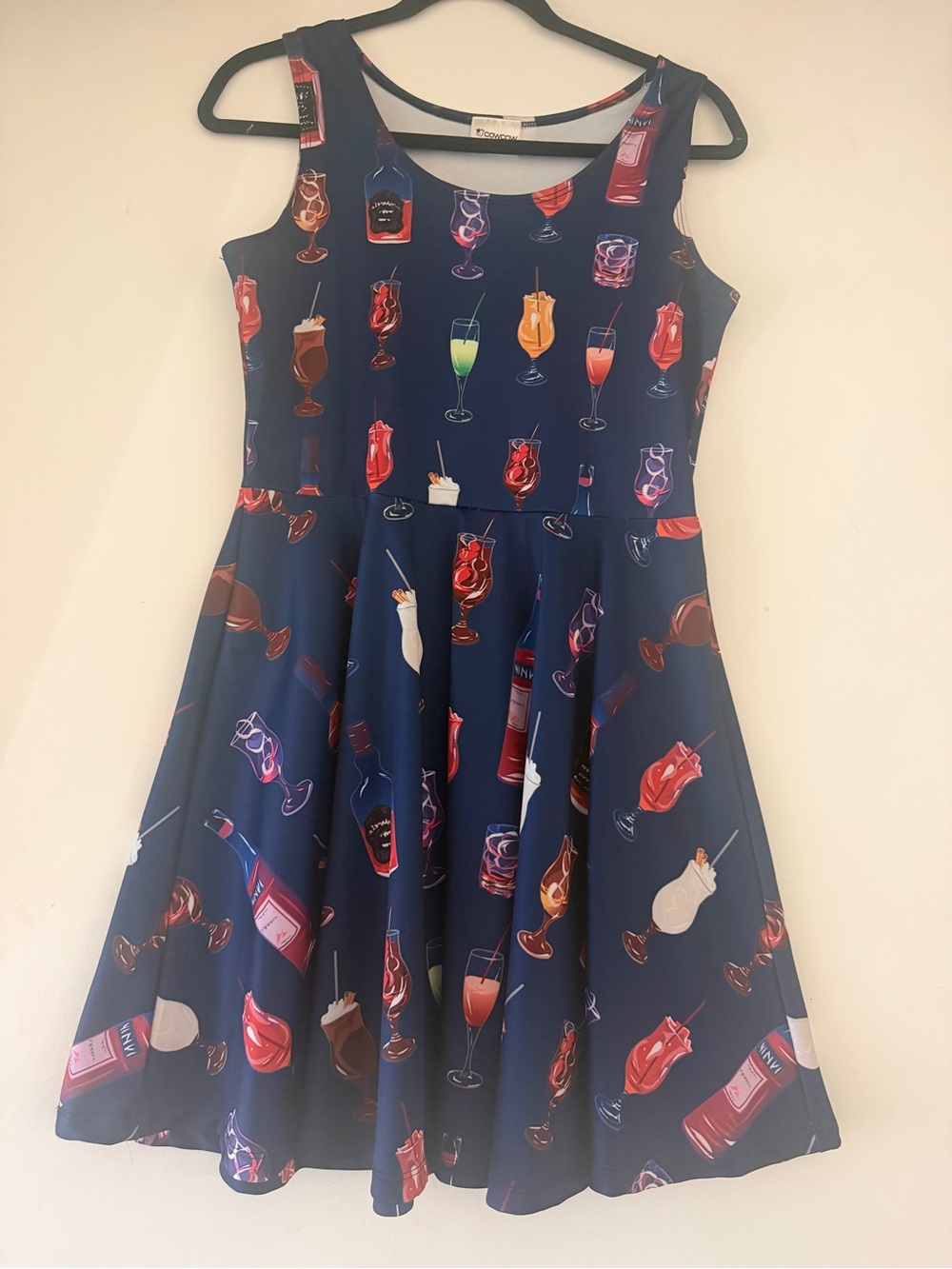 Navy Fit & Flare Cocktail-Print Dress
